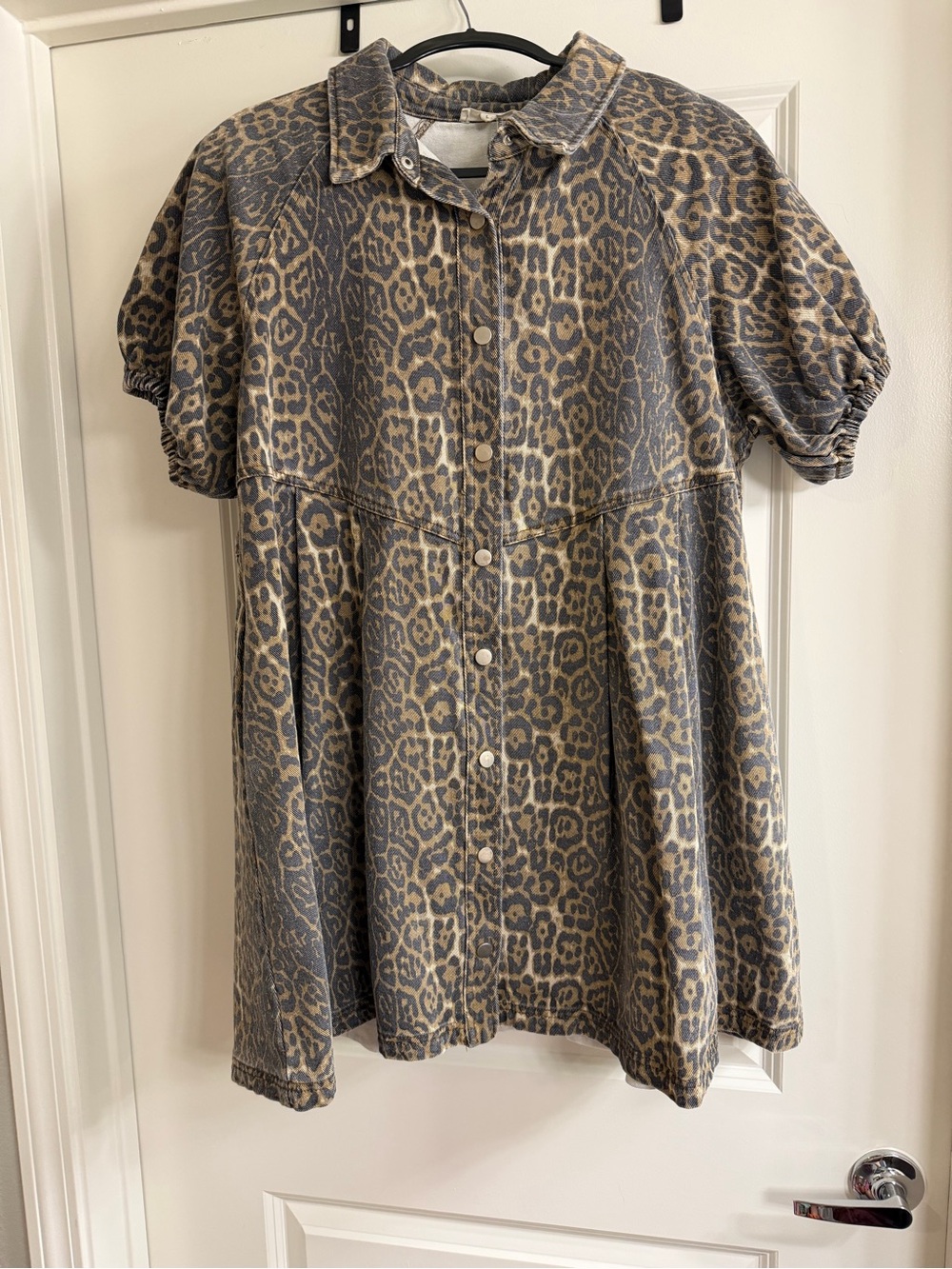 entro Leopard Print Button-Front Mini Dress in Brown and Black